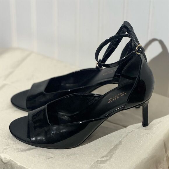 Via Spiga Black Patent Leather Ankle Strap Sandals Women’s 7M Made in Italy - Picture 1 of 7